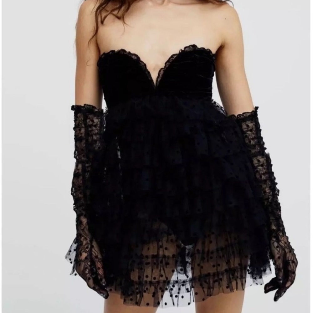 For Love & Lemons Jourdan Off The Shoulder Mini Dress in Black NWT - Picture 4 of 17